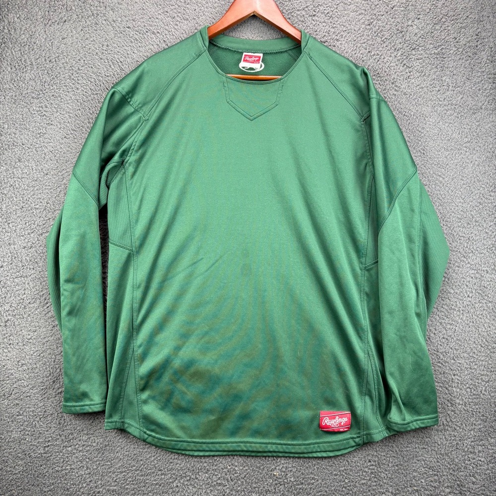 Rawlings Mens Large Green Long Sleeve Performance Baseball Training Shirt L